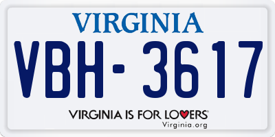 VA license plate VBH3617
