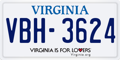 VA license plate VBH3624
