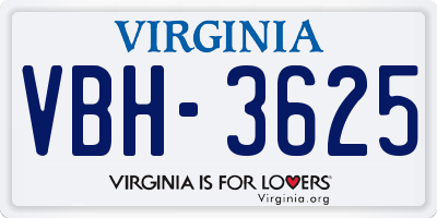VA license plate VBH3625