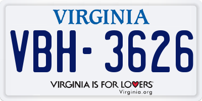 VA license plate VBH3626