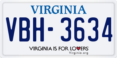 VA license plate VBH3634