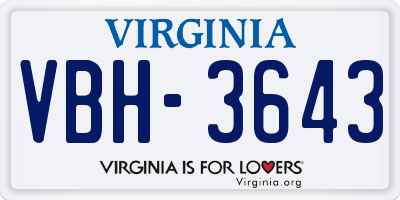 VA license plate VBH3643