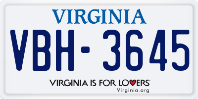 VA license plate VBH3645