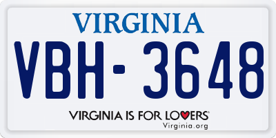 VA license plate VBH3648