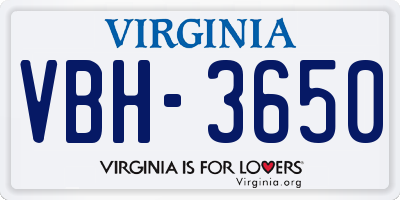 VA license plate VBH3650