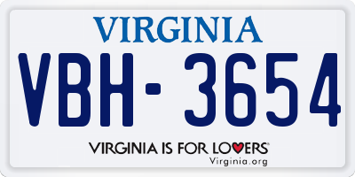 VA license plate VBH3654
