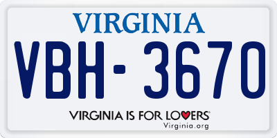 VA license plate VBH3670