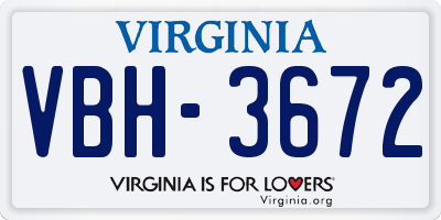 VA license plate VBH3672