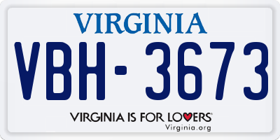 VA license plate VBH3673