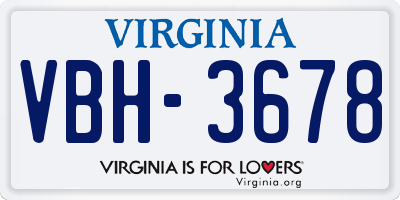 VA license plate VBH3678
