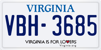 VA license plate VBH3685
