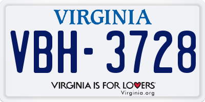 VA license plate VBH3728