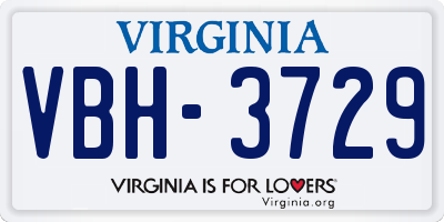 VA license plate VBH3729