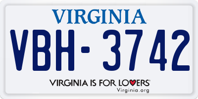 VA license plate VBH3742