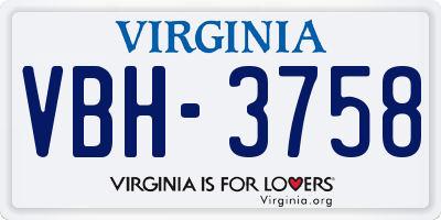 VA license plate VBH3758