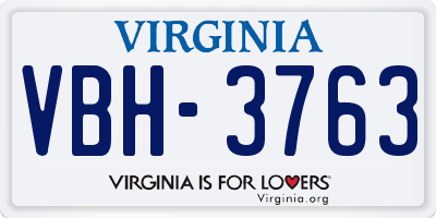 VA license plate VBH3763