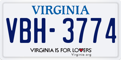 VA license plate VBH3774