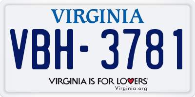 VA license plate VBH3781