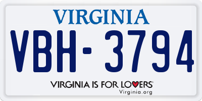 VA license plate VBH3794