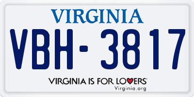 VA license plate VBH3817