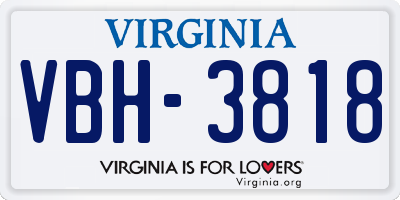 VA license plate VBH3818