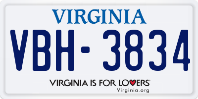 VA license plate VBH3834