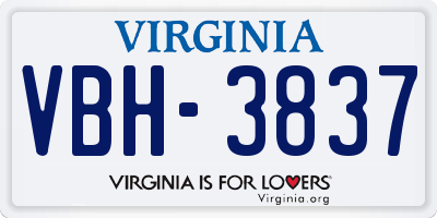 VA license plate VBH3837