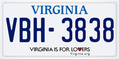 VA license plate VBH3838