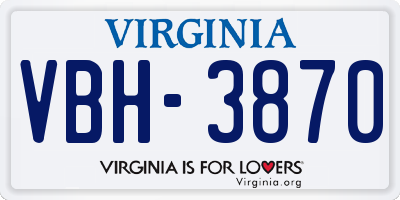 VA license plate VBH3870
