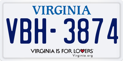 VA license plate VBH3874