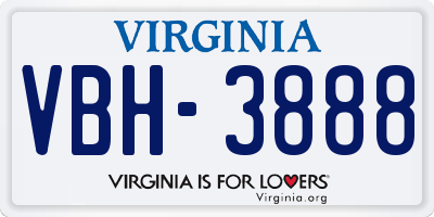 VA license plate VBH3888