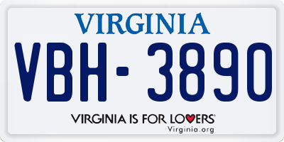 VA license plate VBH3890