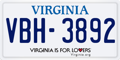 VA license plate VBH3892