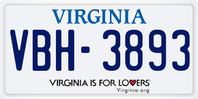 VA license plate VBH3893