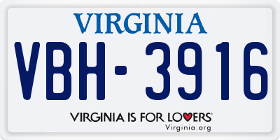 VA license plate VBH3916