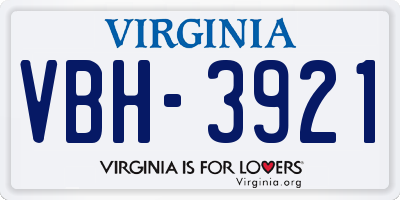 VA license plate VBH3921