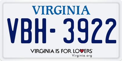 VA license plate VBH3922