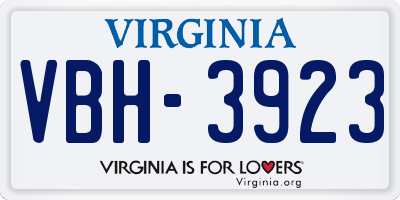 VA license plate VBH3923