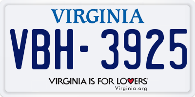 VA license plate VBH3925