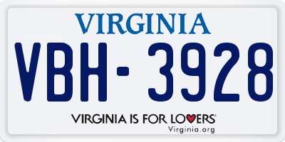 VA license plate VBH3928
