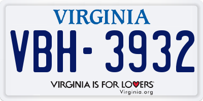 VA license plate VBH3932