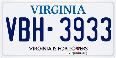 VA license plate VBH3933