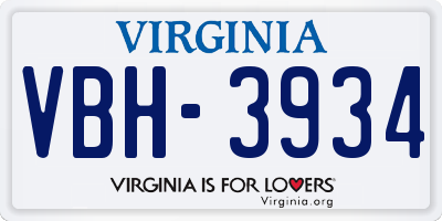 VA license plate VBH3934