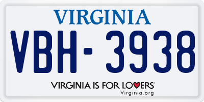 VA license plate VBH3938