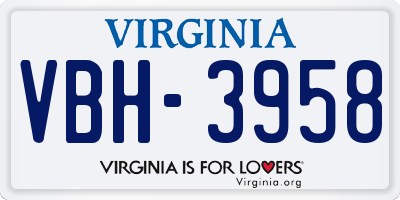 VA license plate VBH3958