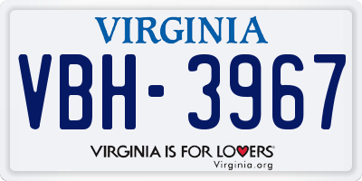 VA license plate VBH3967