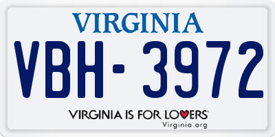 VA license plate VBH3972