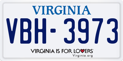 VA license plate VBH3973