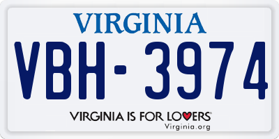 VA license plate VBH3974