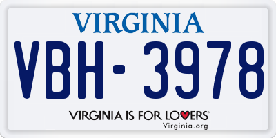 VA license plate VBH3978
